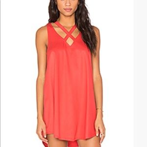 RVCA Visions V Neck Strappy Mini Dress in Coral